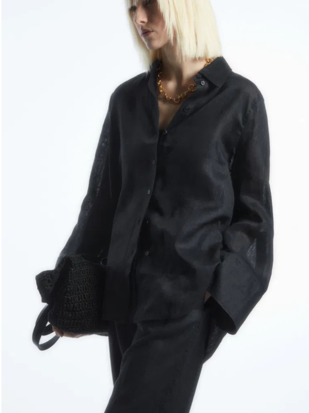 COS Linen Black Oversized Button-Up Shirt - Picture 2 of 15